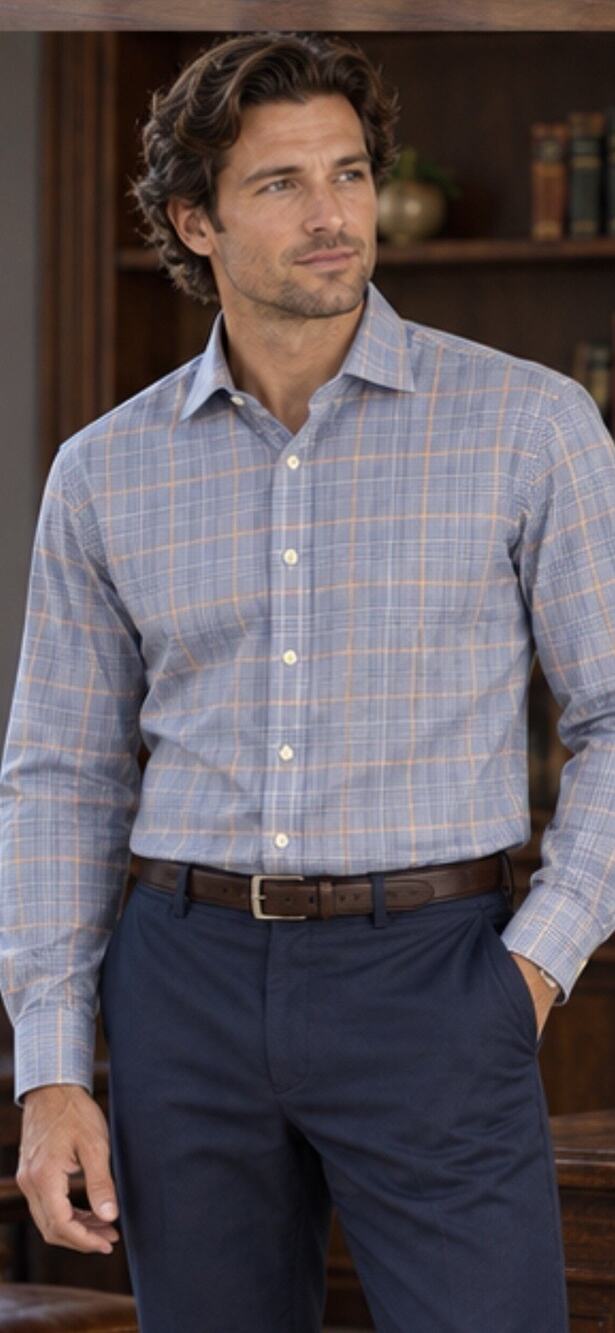 Lauren Ralph Lauren Dress Shirt Mens 16.5 32/33 Blue Plaid Stretch Regular